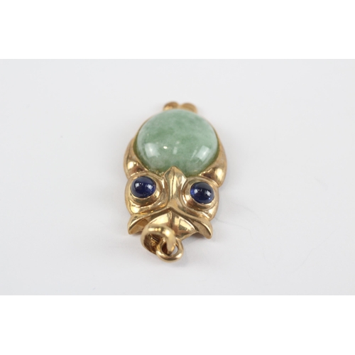 186 - 9ct Gold Owl Pendant With Jade Belly & Sapphire Eyes (6.2g)