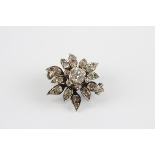 193 - Silver Antique Paste Floral Brooch With 9ct Gold Pin (5.5g)