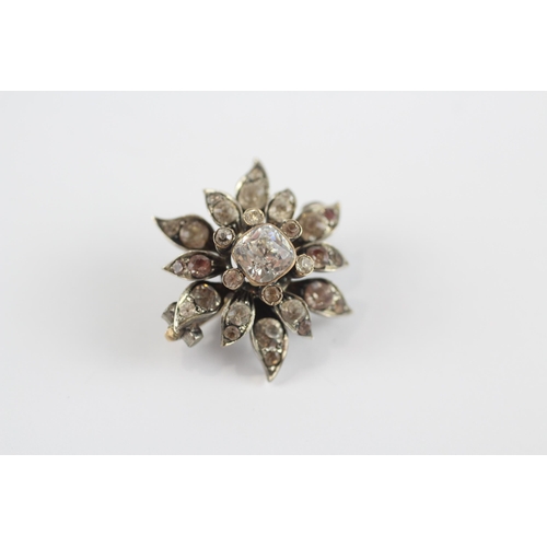 193 - Silver Antique Paste Floral Brooch With 9ct Gold Pin (5.5g)