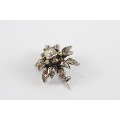 193 - Silver Antique Paste Floral Brooch With 9ct Gold Pin (5.5g)