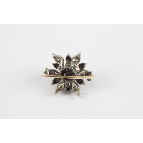 193 - Silver Antique Paste Floral Brooch With 9ct Gold Pin (5.5g)