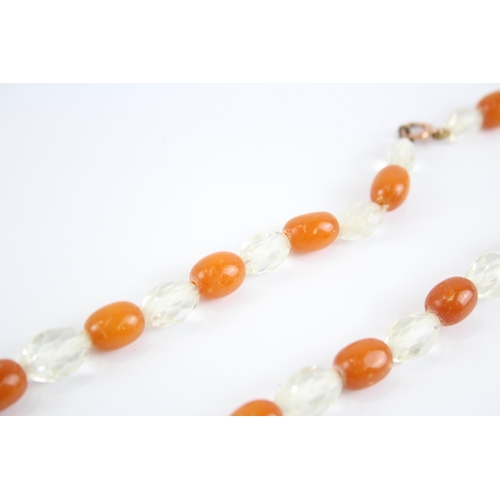 198 - 9ct Gold Clasp Antique Butterscotch Amber & Paste Single Strand Necklace (33.3g)