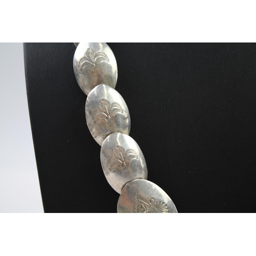 201 - Silver Navajo pillow bead necklace signed DSC (49g)