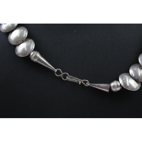 201 - Silver Navajo pillow bead necklace signed DSC (49g)