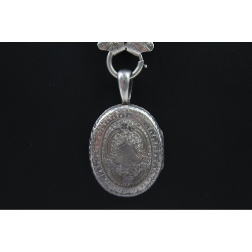 205 - Silver antique book chain necklace with locket (49g)