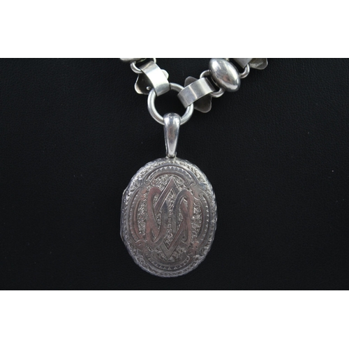 205 - Silver antique book chain necklace with locket (49g)