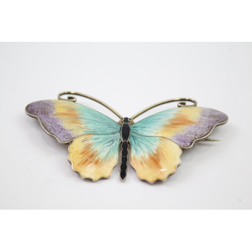 206 - Silver enamel butterfly brooch by Norwegian maker O. F. Hjortdahl (14g)