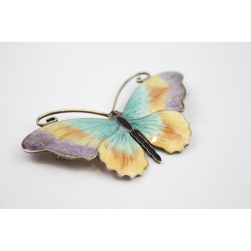 206 - Silver enamel butterfly brooch by Norwegian maker O. F. Hjortdahl (14g)