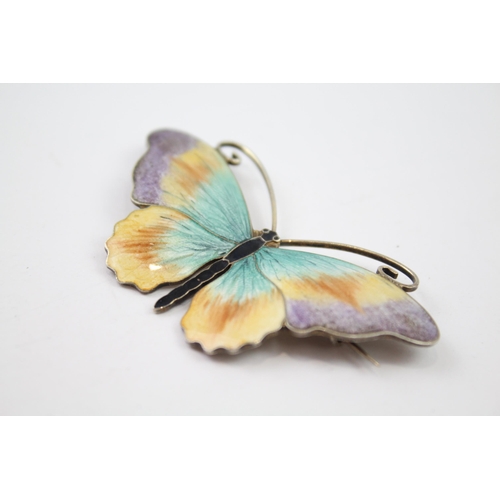 206 - Silver enamel butterfly brooch by Norwegian maker O. F. Hjortdahl (14g)