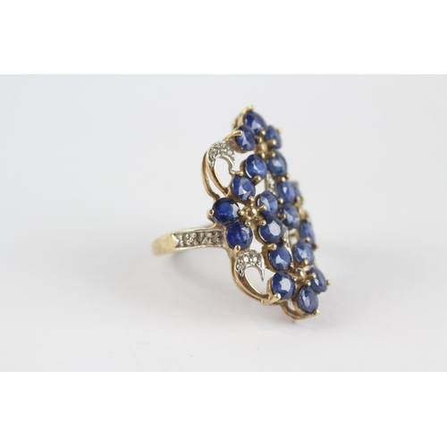 22 - 9ct Gold Vintage Sapphire & Diamond Floral Dress Ring (5.1g) Size  N