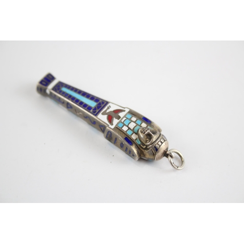 222 - Silver enamel Egyptian themed retractable pencil (13g)