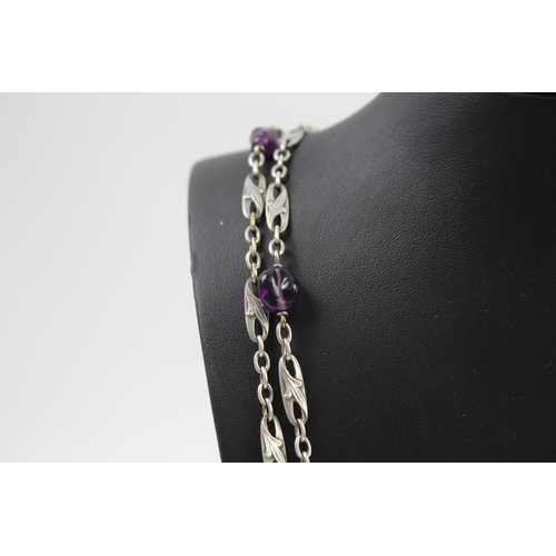 223 - Silver double strand necklace with Amethyst (58g)