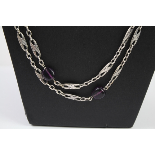 223 - Silver double strand necklace with Amethyst (58g)