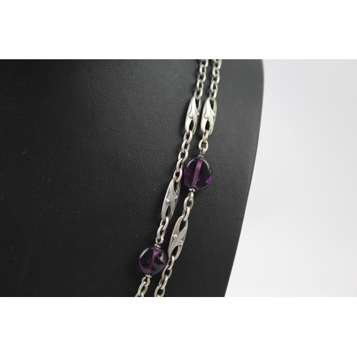 223 - Silver double strand necklace with Amethyst (58g)