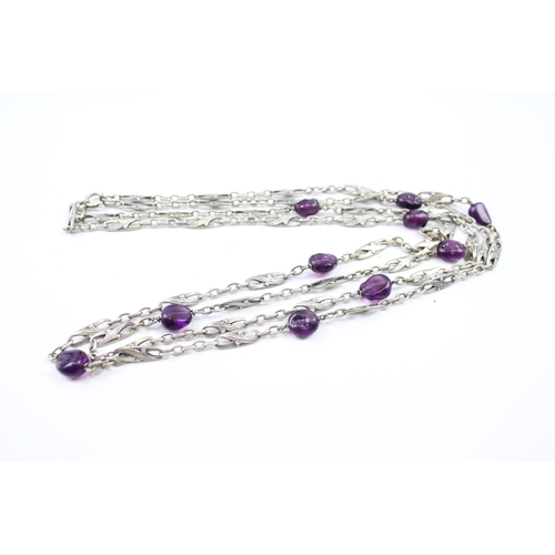 223 - Silver double strand necklace with Amethyst (58g)