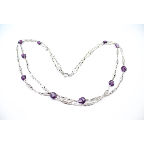 223 - Silver double strand necklace with Amethyst (58g)