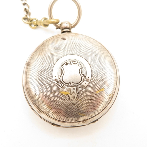 224 - Solid Silver Pocket Watch with Silver Watch Chain, Coin Fob and Key.  Watch Runs but not time tested... 