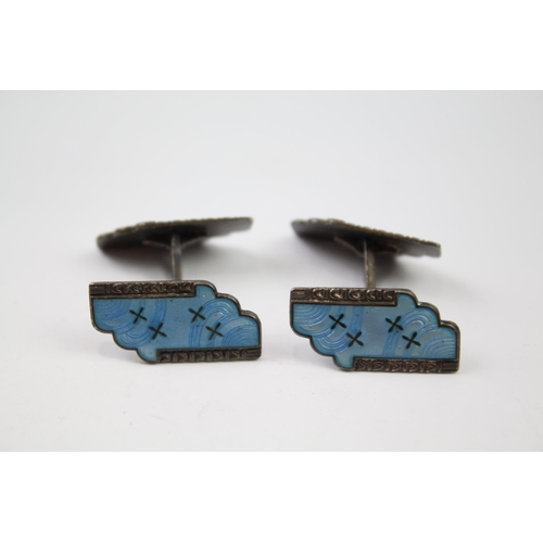 225 - Silver enamel cufflinks by Norwegian maker Kristian M Hestenes (10g)