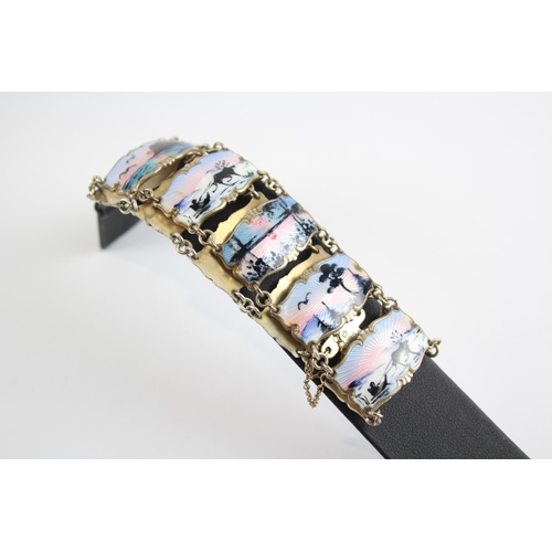 229 - Silver enamel panel bracelet by Norwegian maker Ivar T Holth (39g)