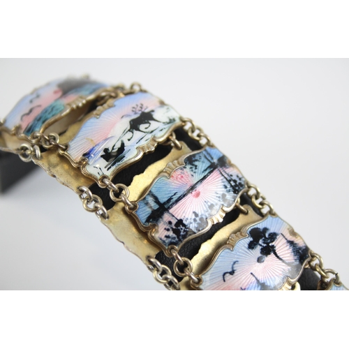 229 - Silver enamel panel bracelet by Norwegian maker Ivar T Holth (39g)