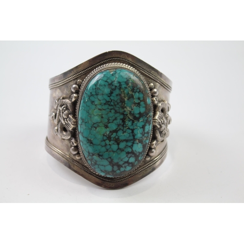 234 - Silver Turquoise bangle with Chinese dragon design (134g)