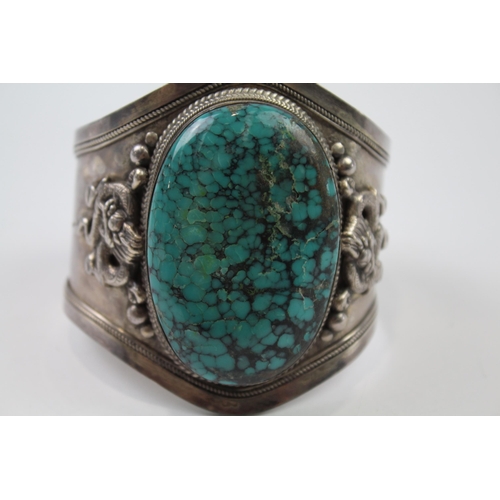 234 - Silver Turquoise bangle with Chinese dragon design (134g)