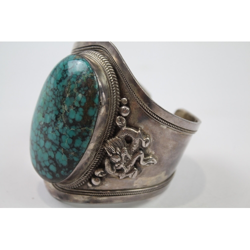 234 - Silver Turquoise bangle with Chinese dragon design (134g)