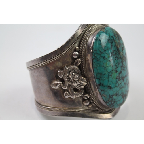 234 - Silver Turquoise bangle with Chinese dragon design (134g)