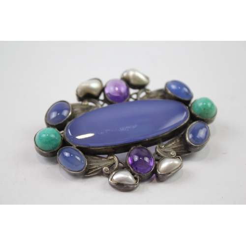 237 - Silver gemstone brooch including Chalcedony (20g)