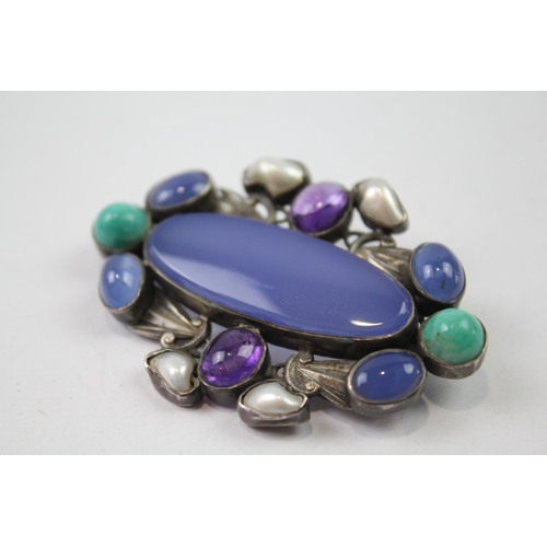 237 - Silver gemstone brooch including Chalcedony (20g)