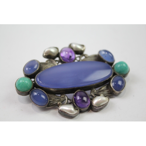 237 - Silver gemstone brooch including Chalcedony (20g)