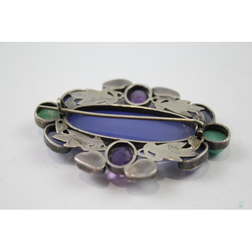 237 - Silver gemstone brooch including Chalcedony (20g)