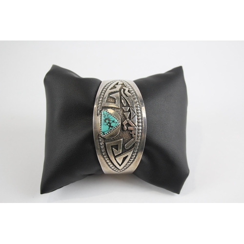 245 - Silver Navajo Turquoise bangle by Montano Gibbson (54g)