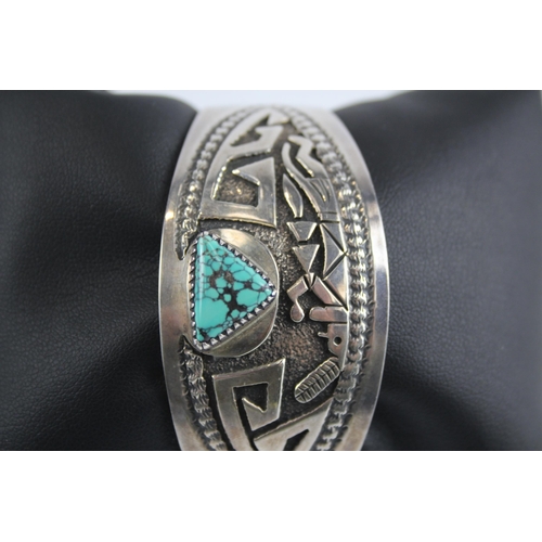 245 - Silver Navajo Turquoise bangle by Montano Gibbson (54g)