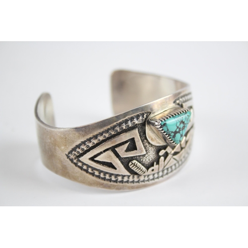 245 - Silver Navajo Turquoise bangle by Montano Gibbson (54g)