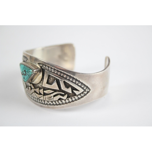 245 - Silver Navajo Turquoise bangle by Montano Gibbson (54g)