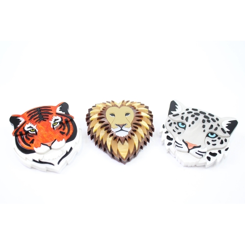 263 - Three big cat brooches by Rock the Panda (88g)