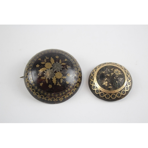 270 - Two inlay Pique tortoiseshell brooches for restoration (13g)