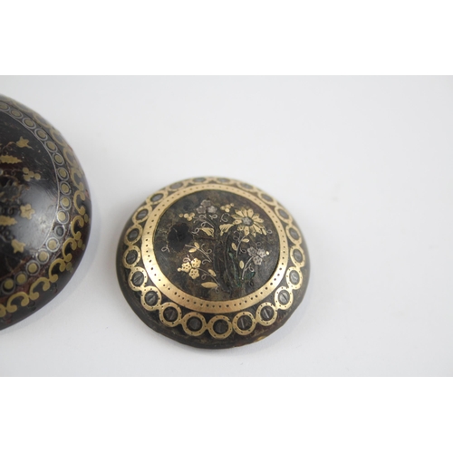 270 - Two inlay Pique tortoiseshell brooches for restoration (13g)