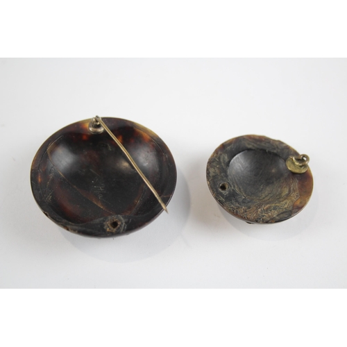 270 - Two inlay Pique tortoiseshell brooches for restoration (13g)