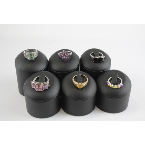 279 - Six silver gemstone rings including Ametrine (23g)