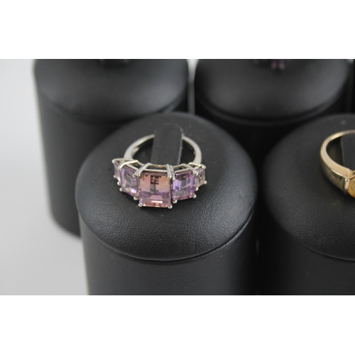 279 - Six silver gemstone rings including Ametrine (23g)