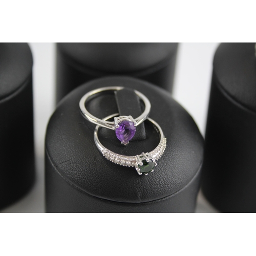 282 - Five silver gemstone rings including Amethyst (16g)