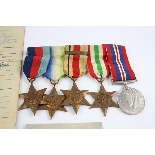 295 - WW2 Mounted Navy Medal Group & Service Sheet Inc Atlantic, Africa, Italy Stars