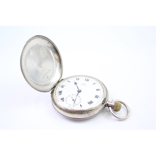 312 - OMEGA STERLING SILVER Men's Vintage Full Hunter POCKET WATCH Hand-Wind WORKING