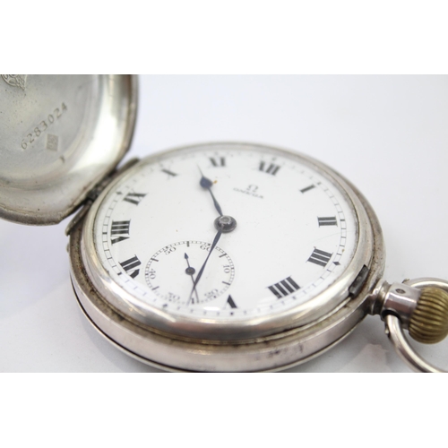 312 - OMEGA STERLING SILVER Men's Vintage Full Hunter POCKET WATCH Hand-Wind WORKING