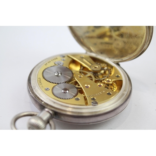 313 - J. W. BENSON STERLING SILVER Men's Half Hunter POCKET WATCH Hand-Wind WORKING