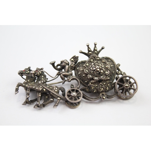 315 - STERLING SILVER Women's Vintage Carriage BROOCH WATCH Hand-Wind WORKING