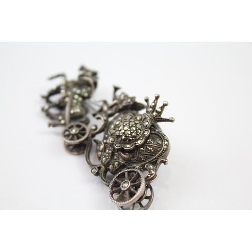 315 - STERLING SILVER Women's Vintage Carriage BROOCH WATCH Hand-Wind WORKING