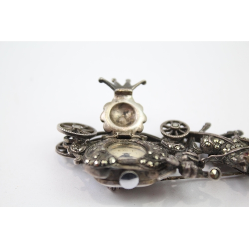 315 - STERLING SILVER Women's Vintage Carriage BROOCH WATCH Hand-Wind WORKING